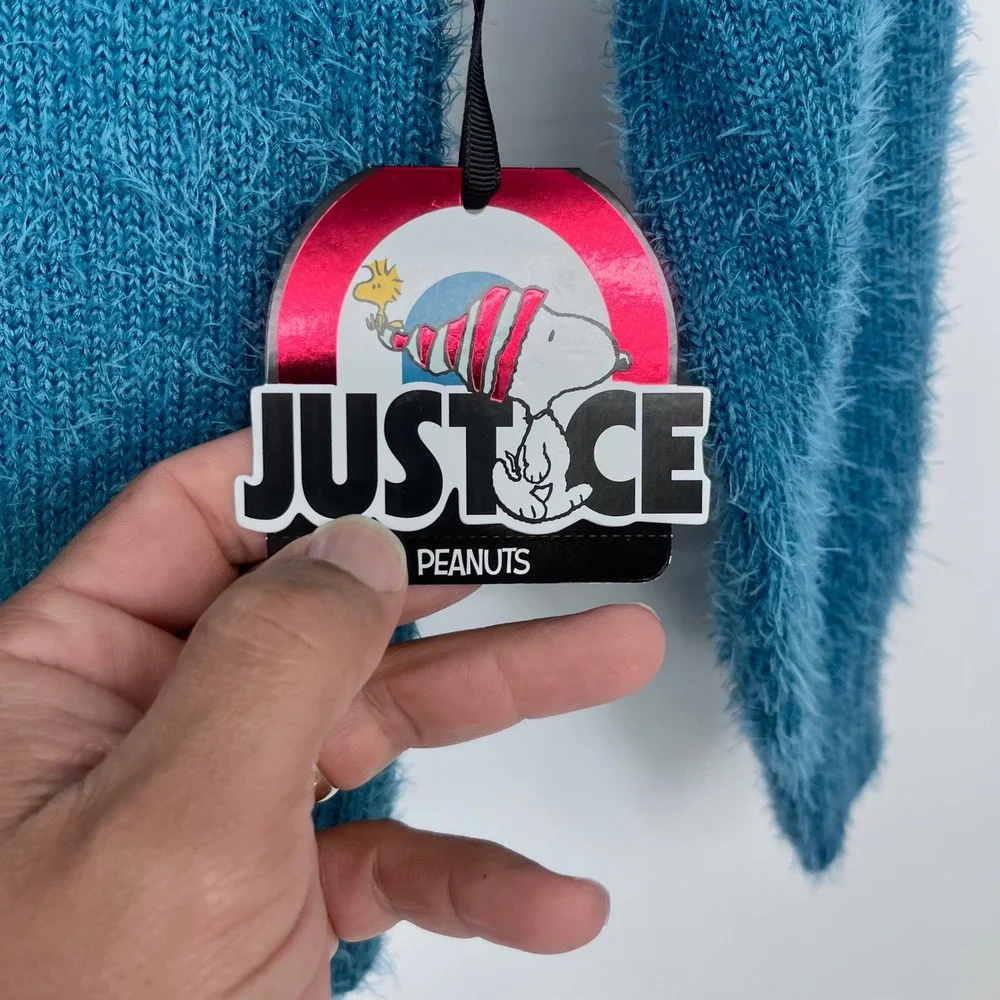 Justice Woodstock‎ Peanuts Hoodie Sweater Kids Medium 10 Sea Blue Fuzzy Holiday